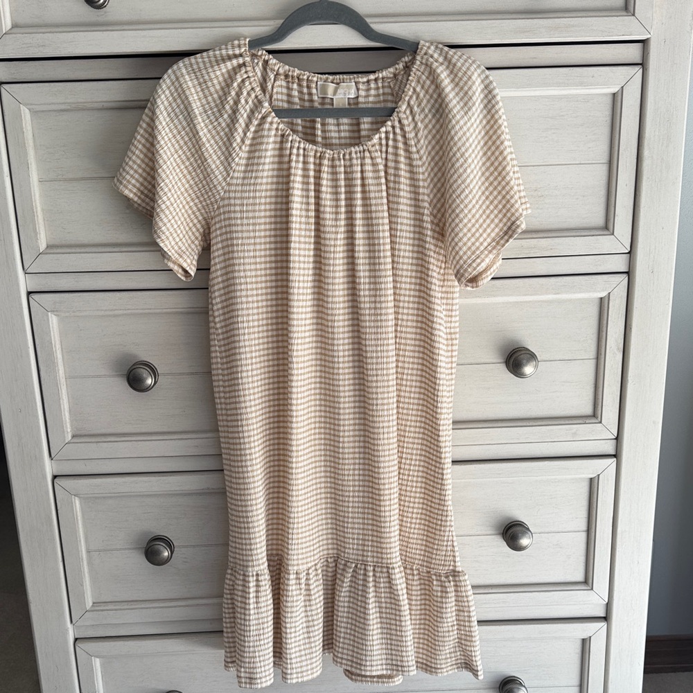 Michael Kors Tan Gingham Mini Dress SZ Small